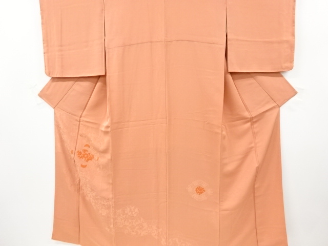 リボン織　花唐草に絵皿模様織り出し付け下げ色無地着物